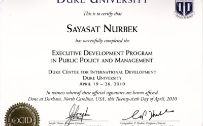 Duke Sanford SPP Certificate 2010