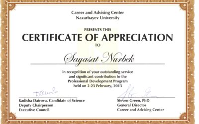 Letter of appreciation Nazarbayev University 2013